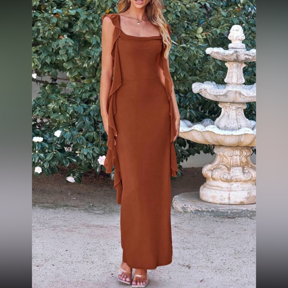 Elegant Rust Bodycon Evening Dress